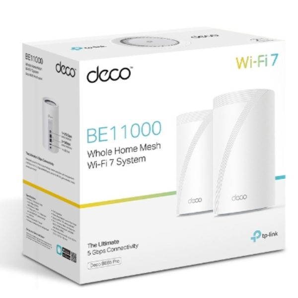 TP-Link Deco BE65 Pro(2-pack) BE11000 Whole Home Mesh WiFi 7 System, 688 Mbps at 2.4 GHz + 4320 Mbps at 5 GHz + 5760 Mbps at 6 GH