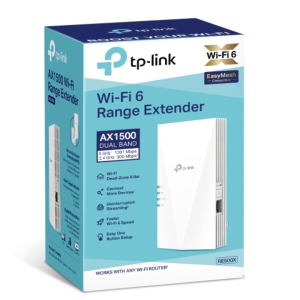 (EOL)TP-Link RE815XE AXE5400 Mesh Wi-Fi 6E Range Extender 574Mbps @2.4 GHz, 2402Mbps @5 GHz, 1 Gigabit Ethernet Port, 4 External Antennas