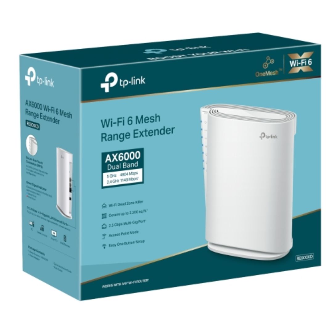 (EOL)TP-Link RE900XD AX6000 Mesh Wi-Fi 6 Range Extender 1148Mbps@2.4 GHz, 4804Mbps@5 GHz,1×2.5 Gbps Multi-Gig Port+ 2× Gigabit Ports