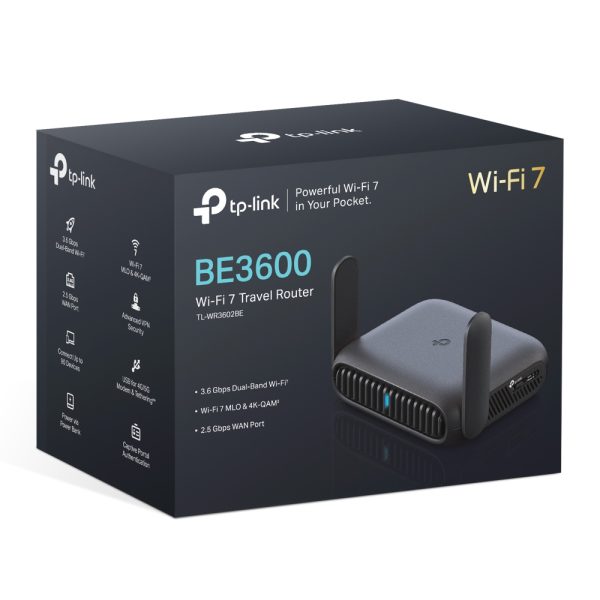 TP-Link TL-WR3602BE BE3600 Dual-Band Wi-Fi 7 Portable Travel Router 688 Mbps at 2.4 GHz at + 2882 Mbps at 5GHz, 2.5G Multi-Gig Connectivity