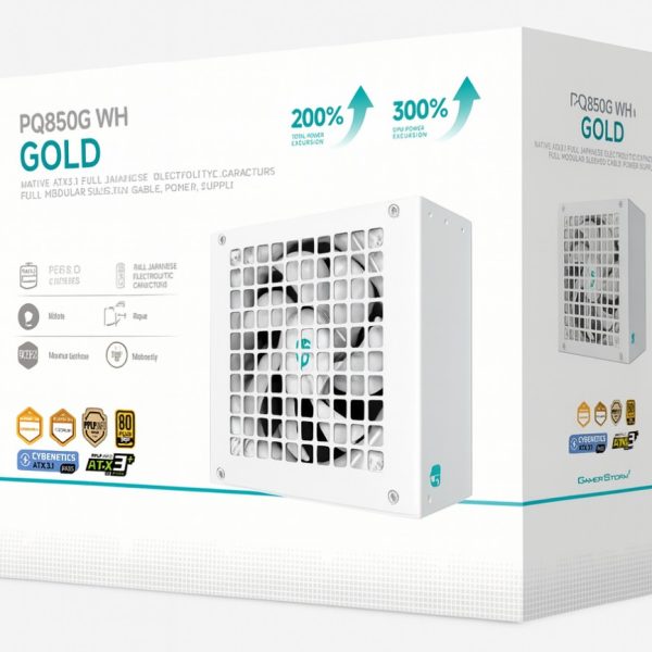 DeepCool PQ850G WH 850W Gamer Storm 80+ Gold/Cybenetics Fully Modular ATX Power Supply 120mm Fan, Japanese Capacitors, DC to DC, ATX12V V3.1,
