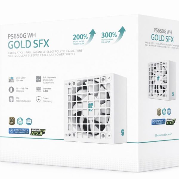 DeepCool PS650G WH 650W Gamer Storm SFX ,Full Japanese Electrolytic Capacitors, Cybenetics Platinum /PPLP Gold, Fluid Dynamic Bearing