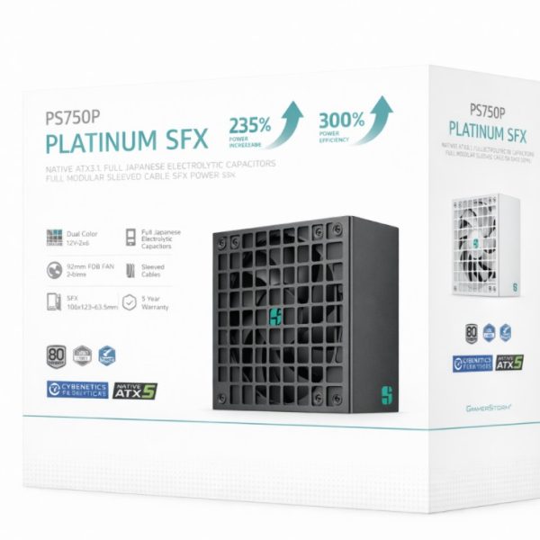 DeepCool PS750P 750W Gamer Storm SFX12V V4.1 & ATX12V V3.1M Full Japanese Electroyltic Capacitors, Cybenetics Platinum/PPLP 115V Platinum
