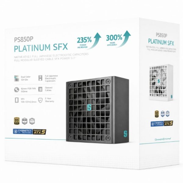 DeepCool PS850P 850W Gamer Storm SFX12V V4.1 & ATX12V V3.1M Full Japanese Electroyltic Capacitors, Cybenetics Platinum/PPLP 115V Platinum