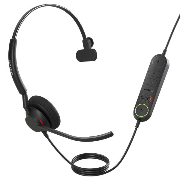 Jabra Engage 40 (Inline Link) UC Mono USB-C/A Corded Headsets, Lightweight & sturdy, Double the mic, Busylight, Hearing Protection Audio Quality